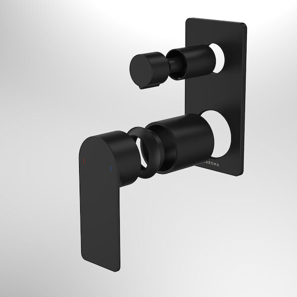 Caroma Urbane II Bath / Shower Mixer With Diverter Trim Kit - Rectangular Cover Plate - Matte Black (99662B)