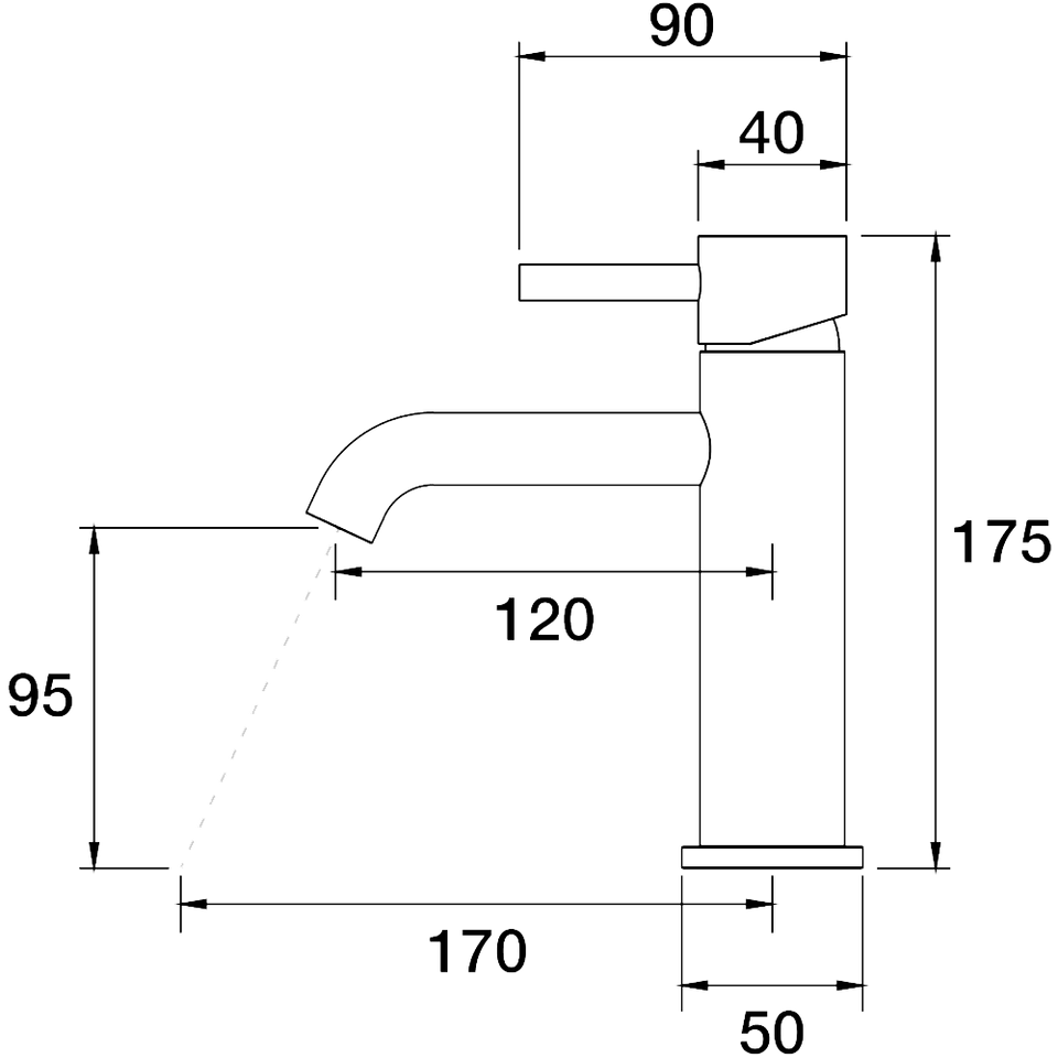 PAR Taps Lugano Basin Mixer 120mm technical drawing (A22.011.2)