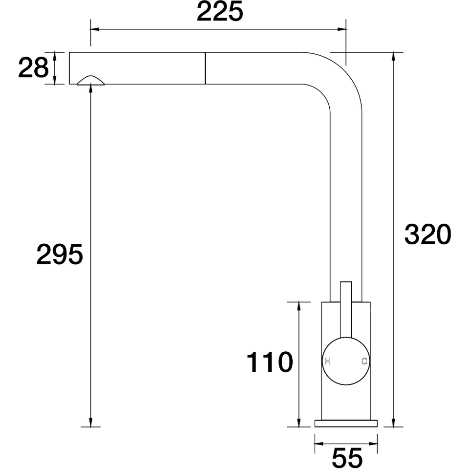 PAR Taps Lugano Sink Straight Mixer Pull-Out - Swivel technical drawing (A22.023.1)