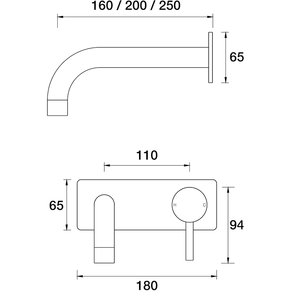 PAR Taps Lugano Bath Wall Mixer On Plate 90 degree