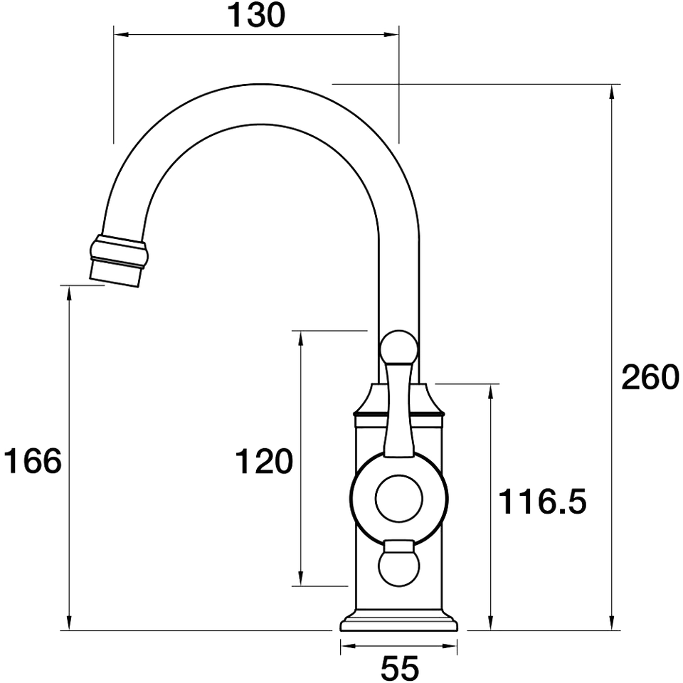 PAR Taps Tudor Hob Basin Mixer technical drawing (A31.011.1)