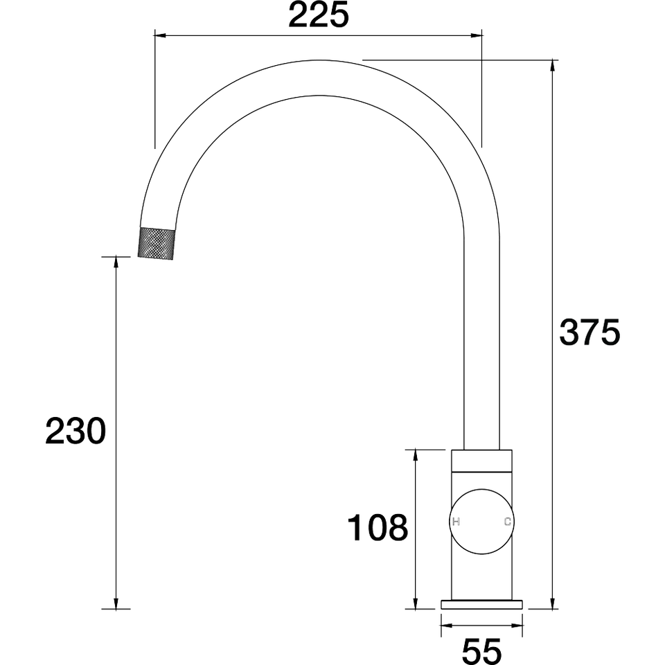PAR Taps IDK Sink Gooseneck Mixer technical drawing (A38.026.1)