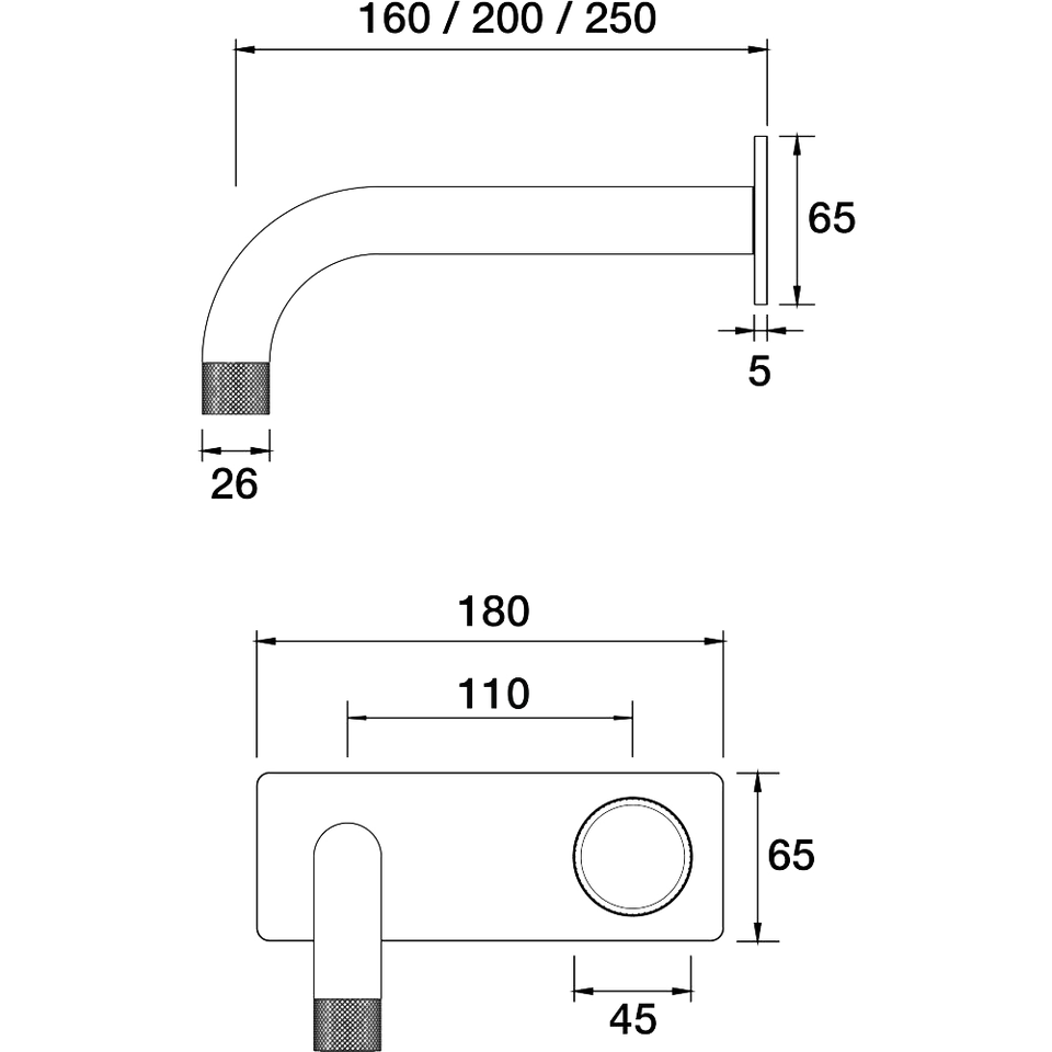 PAR Taps IDK Marble Wall Bath Mixer Set Carrara Marble 160mm outlet Incl. plate technical drawing (A39.041.1)