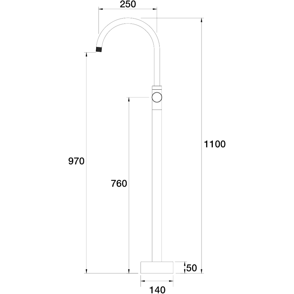 PAR Taps IDK Marble Floor Bath Filler Mixer - Gooseneck Nero Marquina Marble technical drawing (A39.072.2)