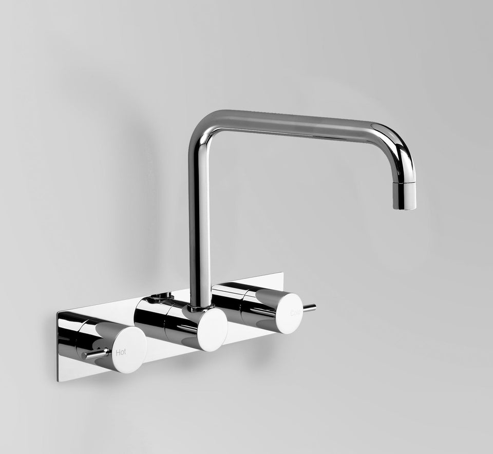 Astra Walker A69.28.BP.V2 Wall Set with Square Swivel Spout on Backplate