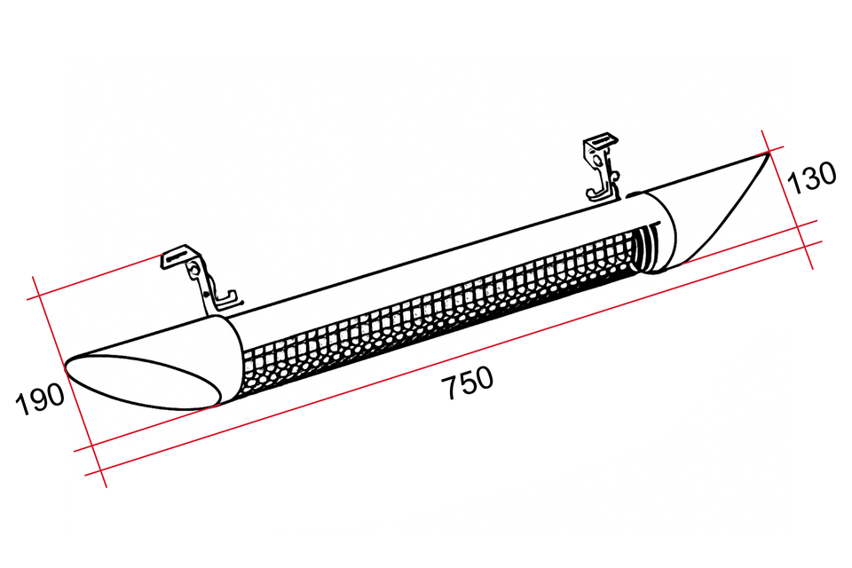 Thermogroup AO1200RB Ash 1200W Mid-Wave Outdoor Heater technical drawing (AO1200RB)