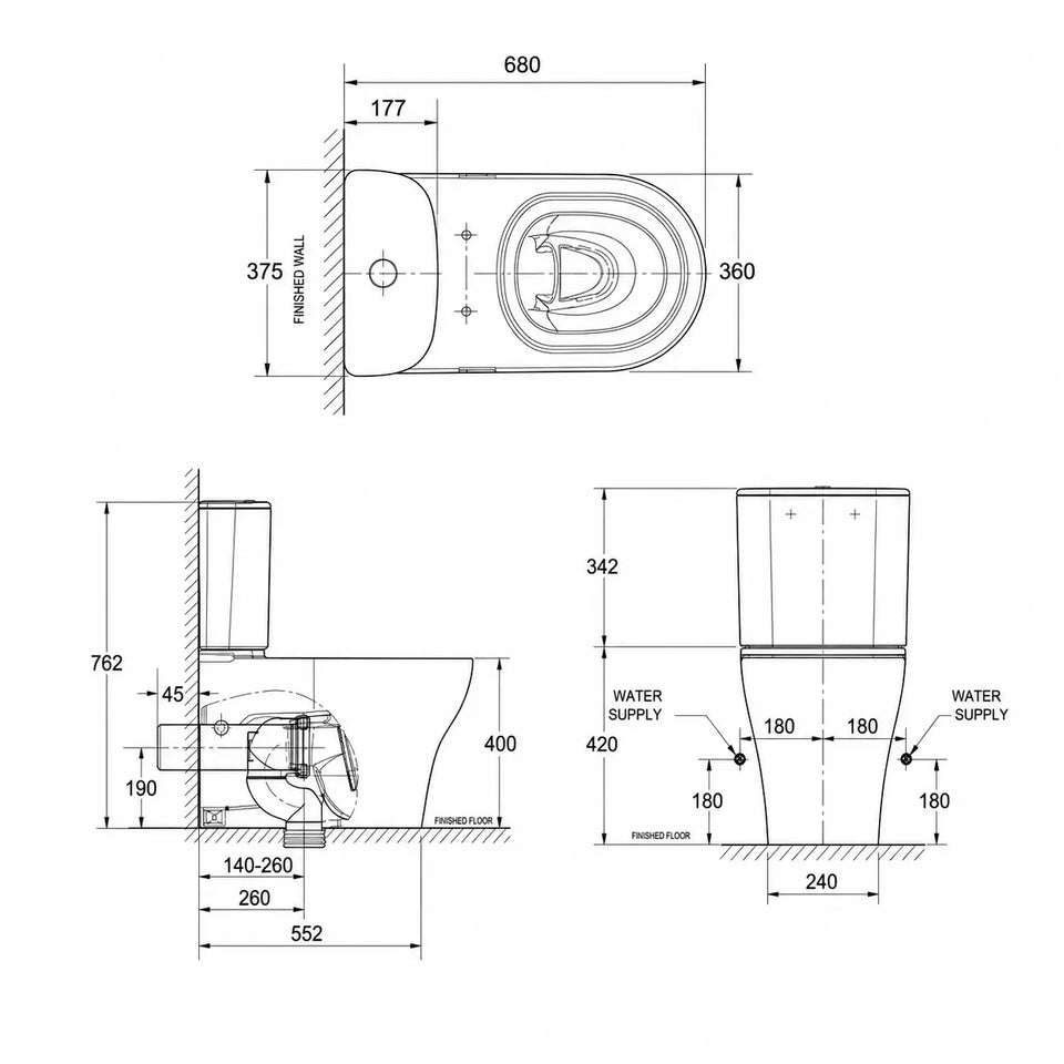American Standard Cygnet Hygiene Rim Round CCBTW - Bottom Inlet