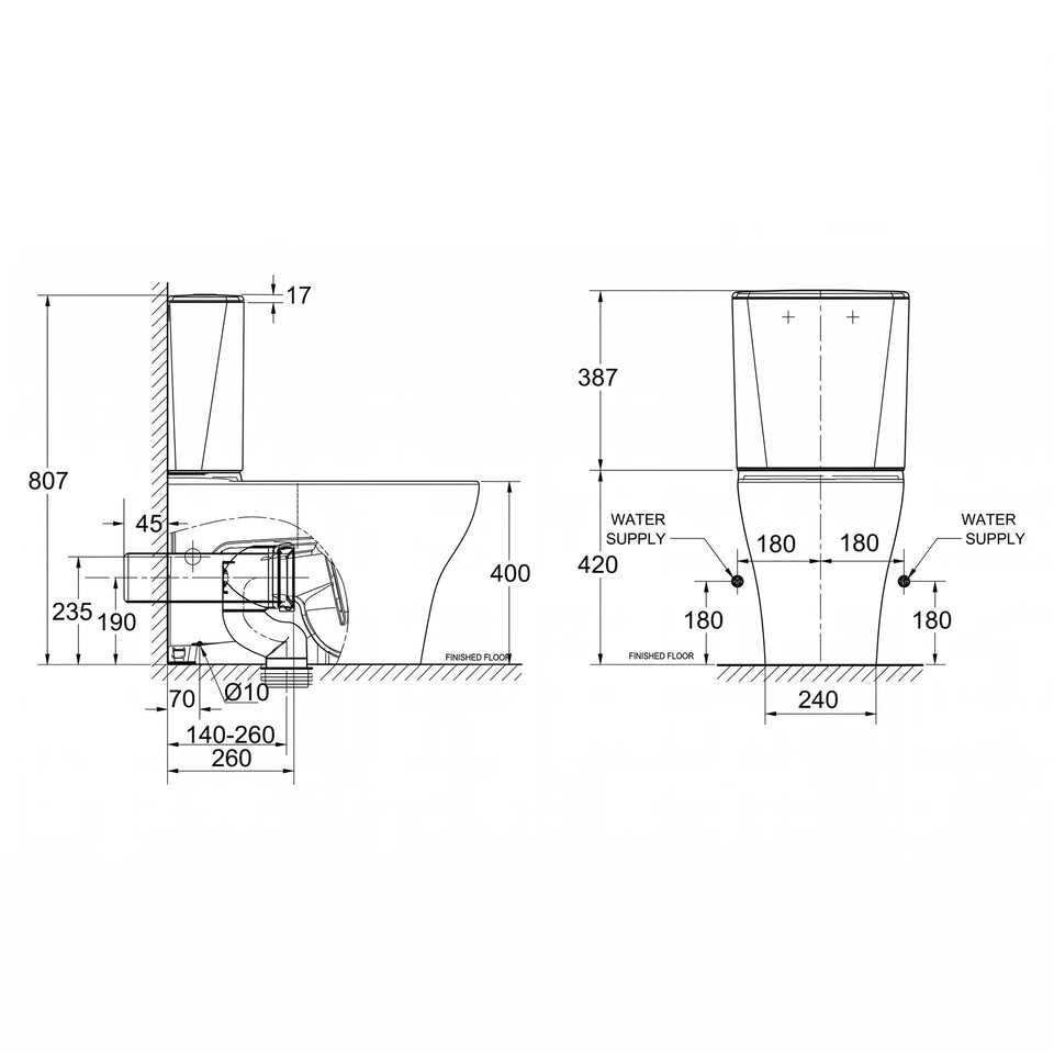 American Standard Cygnet Hygiene Rim Square CCBTW - Bottom Inlet