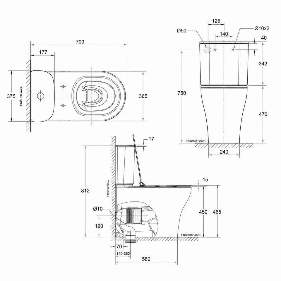 American Standard Cygnet Hygiene Rim OH Round CCBTW - Back Inlet
