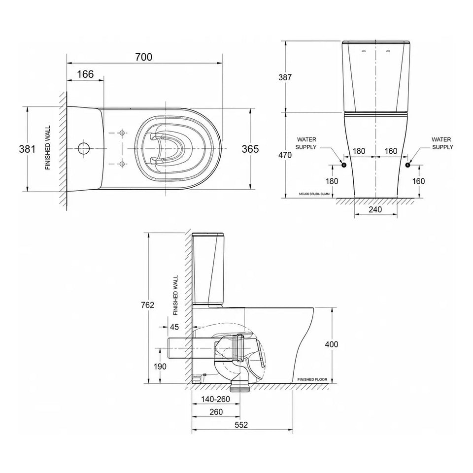 American Standard Cygnet Hygiene Rim OH Square CCBTW - Bottom Inlet