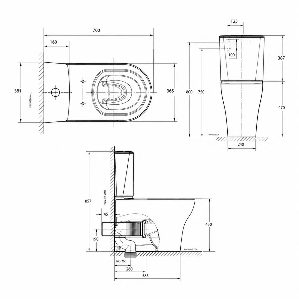 American Standard Cygnet Hygiene Rim OH Square CCBTW - Back Inlet