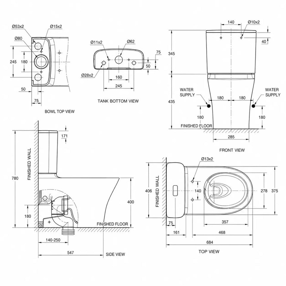 American Standard Signature Hygiene Rim CCBTW - Bottom Inlet with Std Seat