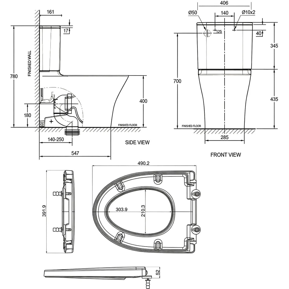 American Standard Signature Hygiene Rim CCBTW - Back Inlet with Std Seat