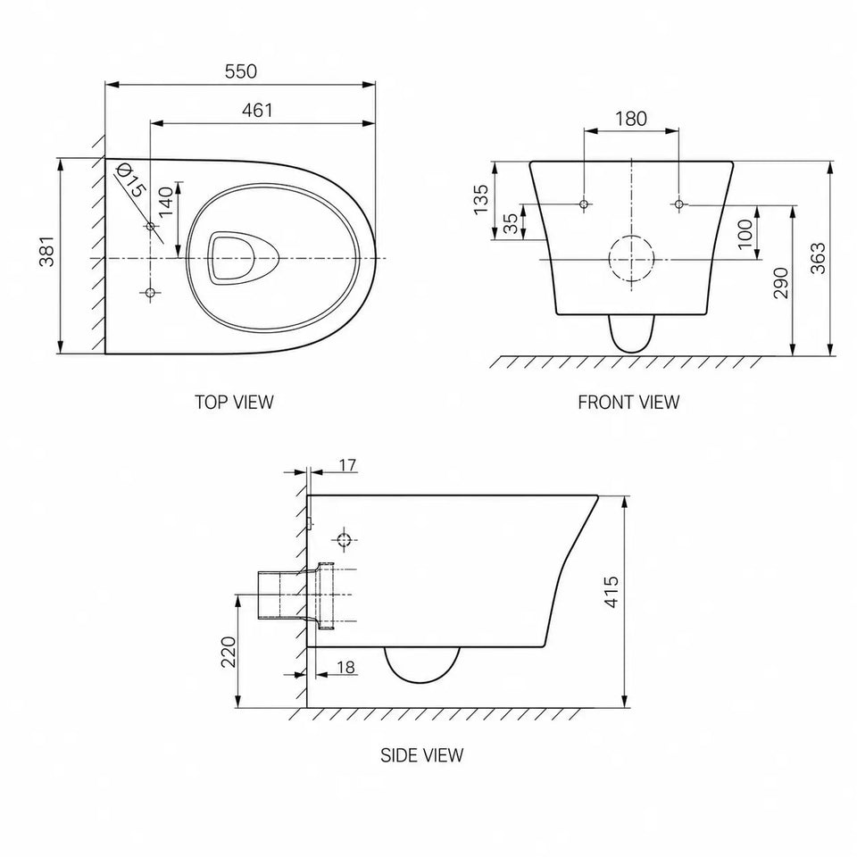 American Standard Signature Hygiene Rim Wall Hung Pan with Std Seat