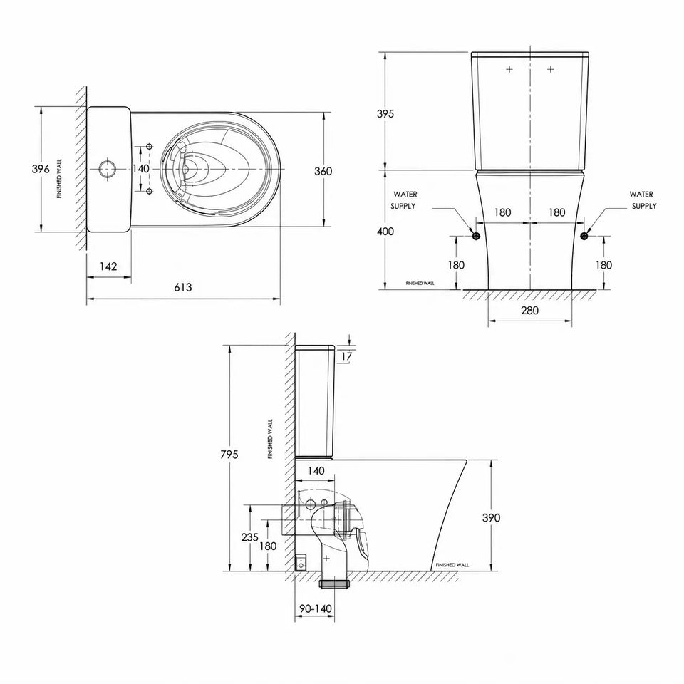 American Standard Heron Hygiene Rim CCBTW - Bottom Inlet