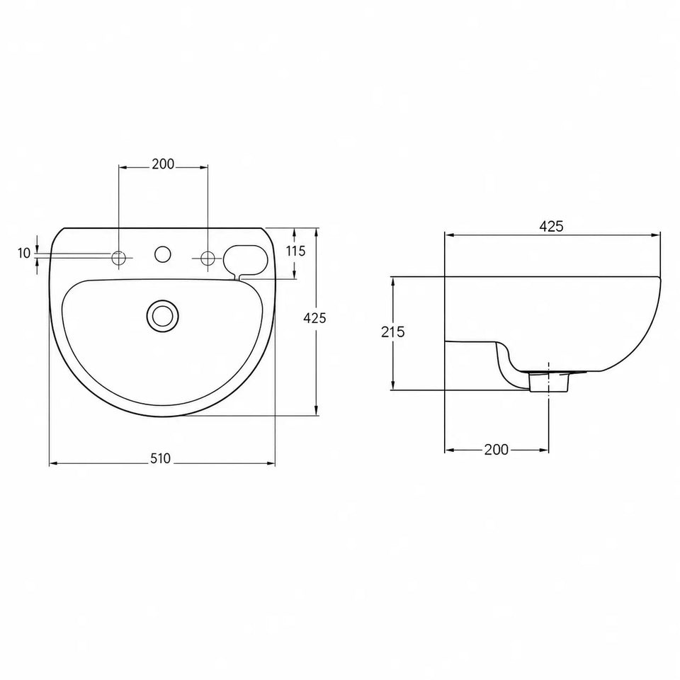 American Standard Studio 500 Wall Basin - 1 Tap Hole - Overflow - Inc Fixing Kit