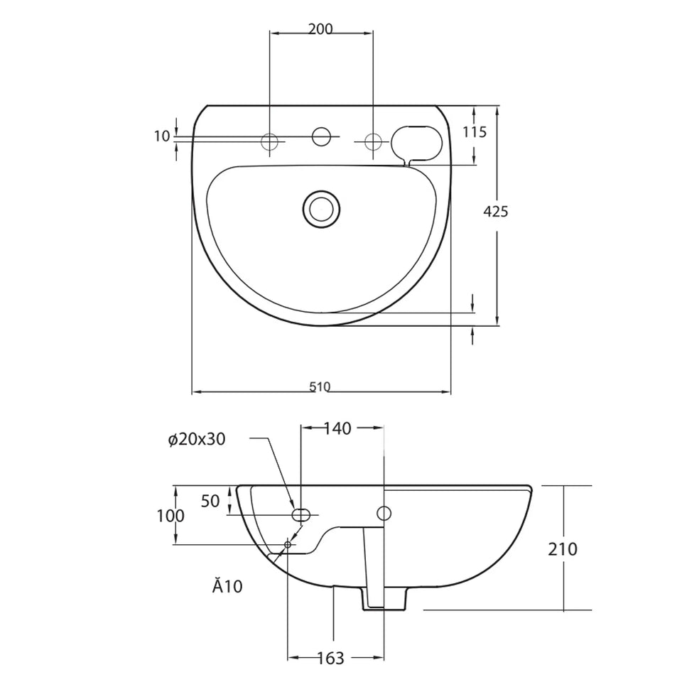 American Standard Studio 500 Wall Basin - 3 Tap Hole - Overflow - Inc Fixing Kit