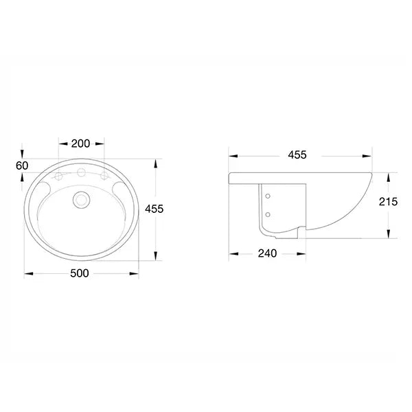 American Standard Studio 500 Semi Recessed Basin - I Tap Hole Overflow - Inc Fixing Kit