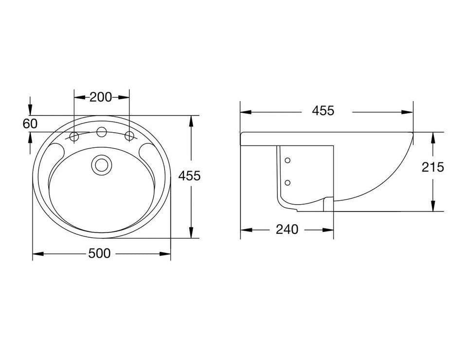 American Standard Studio 500 Semi Recessed Basin - 3 Tap Hole Overflow - Inc Fixing Kit