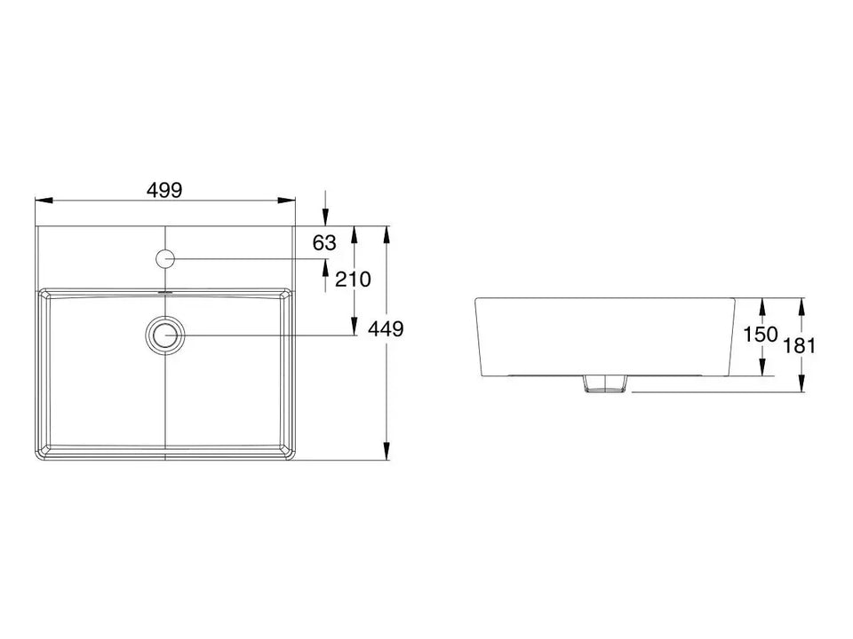 American Standard Heron Square 500 Counter Basin - 1 Taphole - Overflow