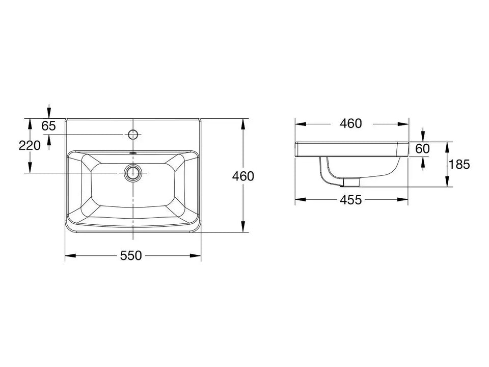 American Standard Heron Square 500 Semi Inset Basin - 1 Taphole - Overflow
