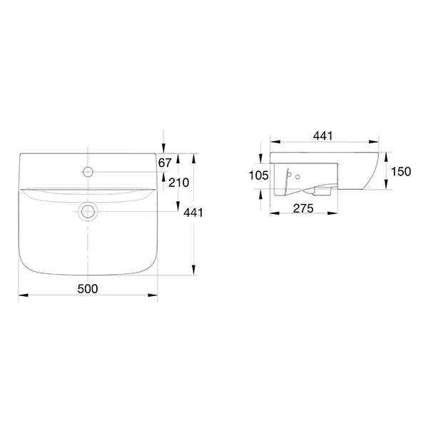 American Standard Cygnet 500 Semi Recessed Basin - No Taphole - Overflow