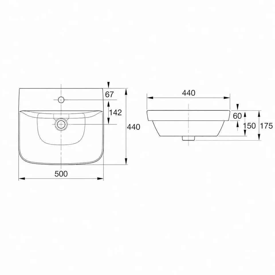 American Standard Cygnet 500 Semi Inset Basin -1 Taphole - Overflow