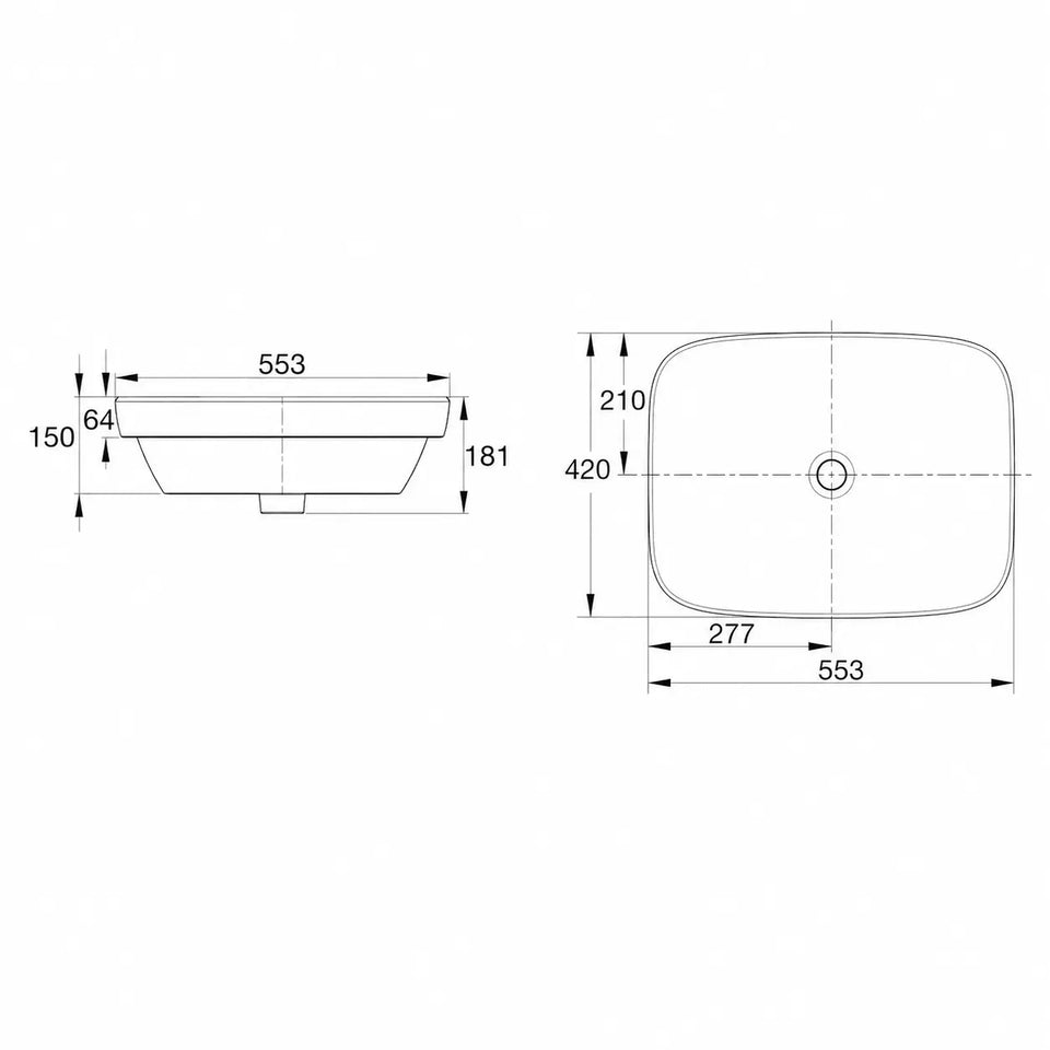 American Standard Cygnet 550 Semi Inset Basin - No Overflow