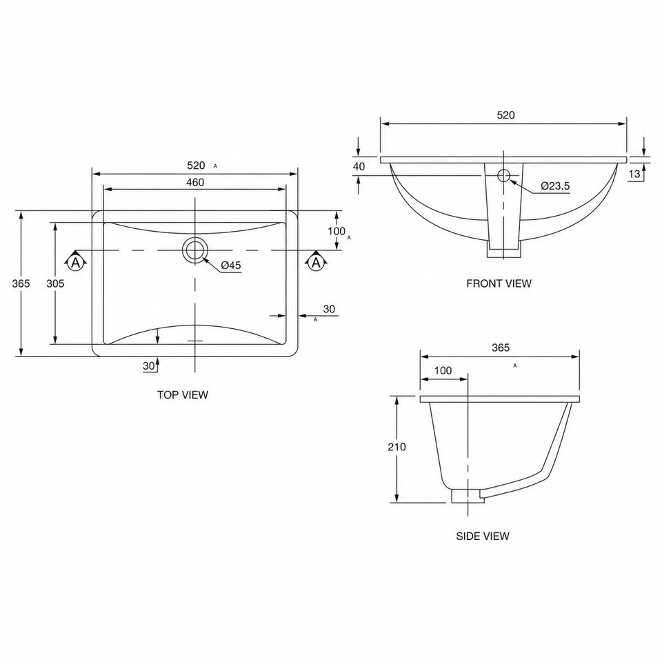 American Standard Cygnet 550 Undercounter Basin - Overflow