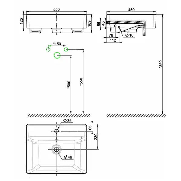 American Standard Acacia 550 SupaSleek Semi Recessed Basin - 1 Tap Hole - Overflow