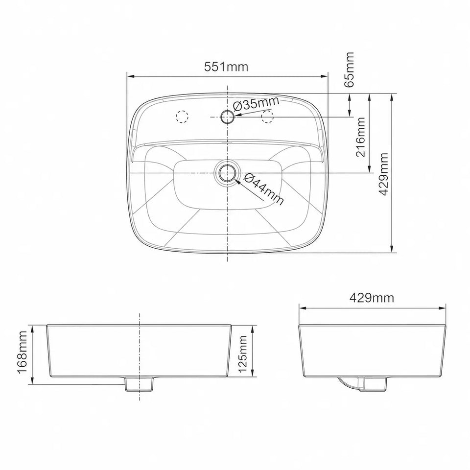 American Standard Signature 550 Counter Top Basin - 3 Tap Hole - Overflow