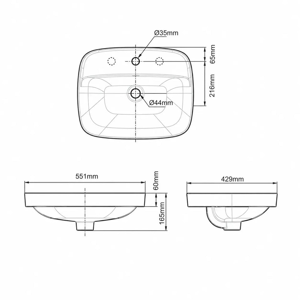 American Standard Signature 550 Semi Inset Basin - 1 Tap Hole - Overflow