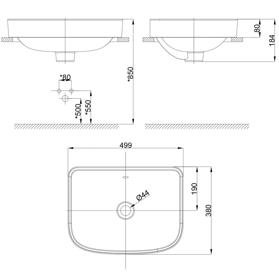 American Standard Loven 500 Semi Inset Basin - No Tap Hole - Overflow