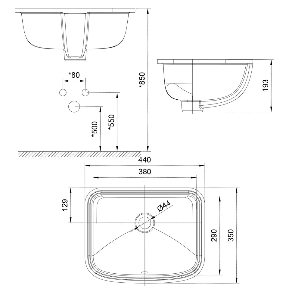 American Standard Loven 440 Under Counter Basin - No Tap Hole - Overflow