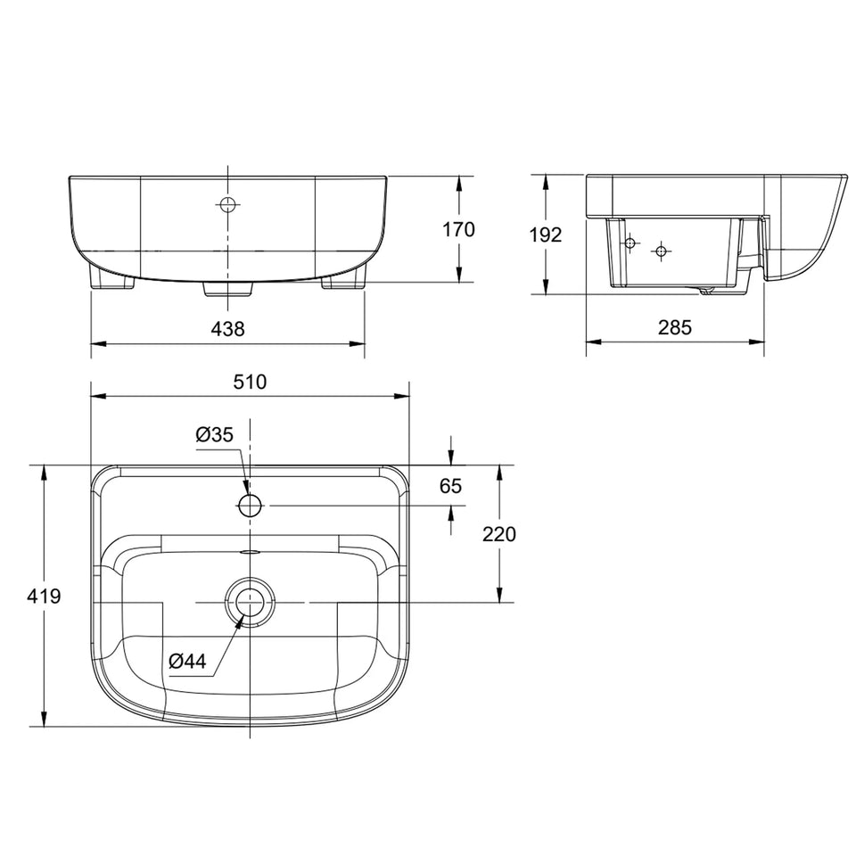 American Standard Loven 510 Semi-Recessed Basin - 1 Tap Hole - Overflow