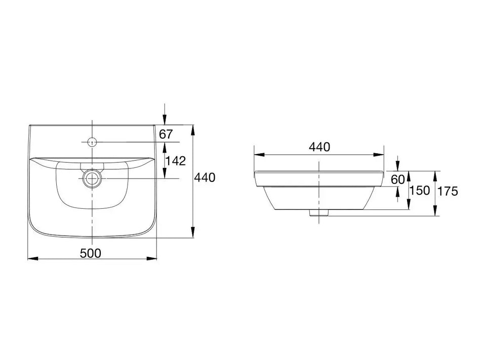 American Standard Cygnet 500 Semi Inset Basin - 3 Taphole - Overflow