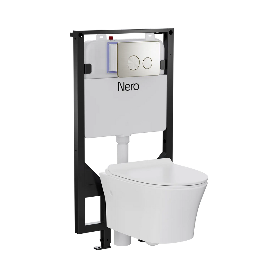 American Standard Signature Hygiene Rim Wall Hung Pan With CrystaSleek Seat With R&T In-wall Cistern and Push Plate