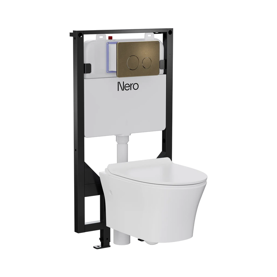 American Standard Signature Hygiene Rim Wall Hung Pan With CrystaSleek Seat With R&T In-wall Cistern and Push Plate