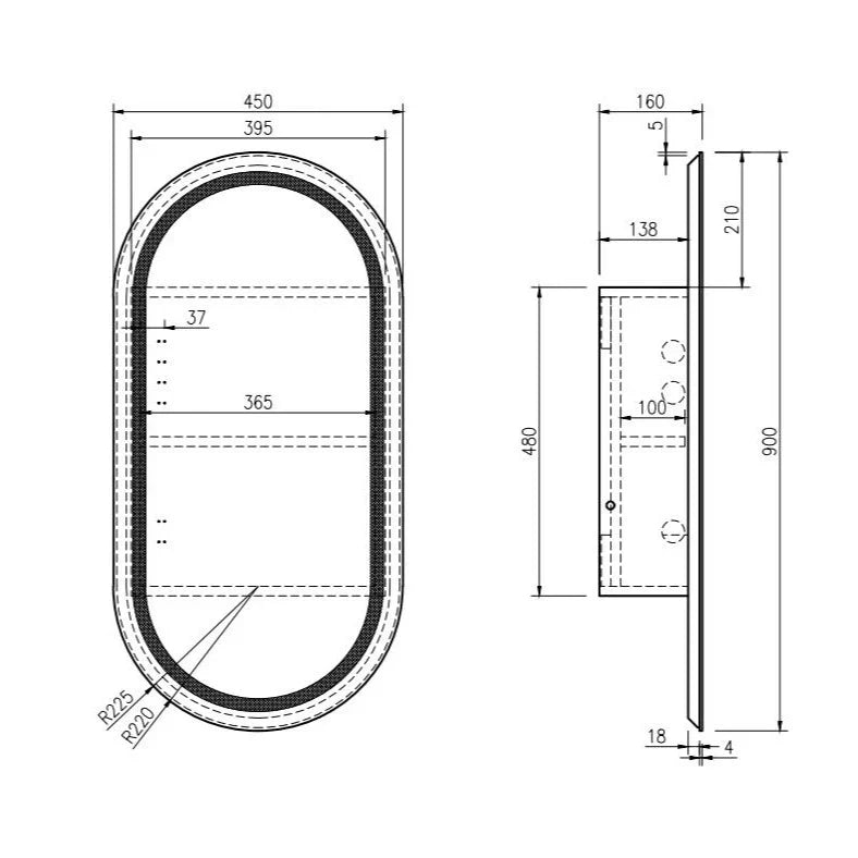 Athena 450 x 900mm LED Pill Oval Wall-Hung Shaving Cabinet - Single Door