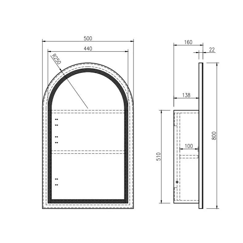 Athena 500 x 800mm LED Arch Wall-Hung Shaving Cabinet - Single Door