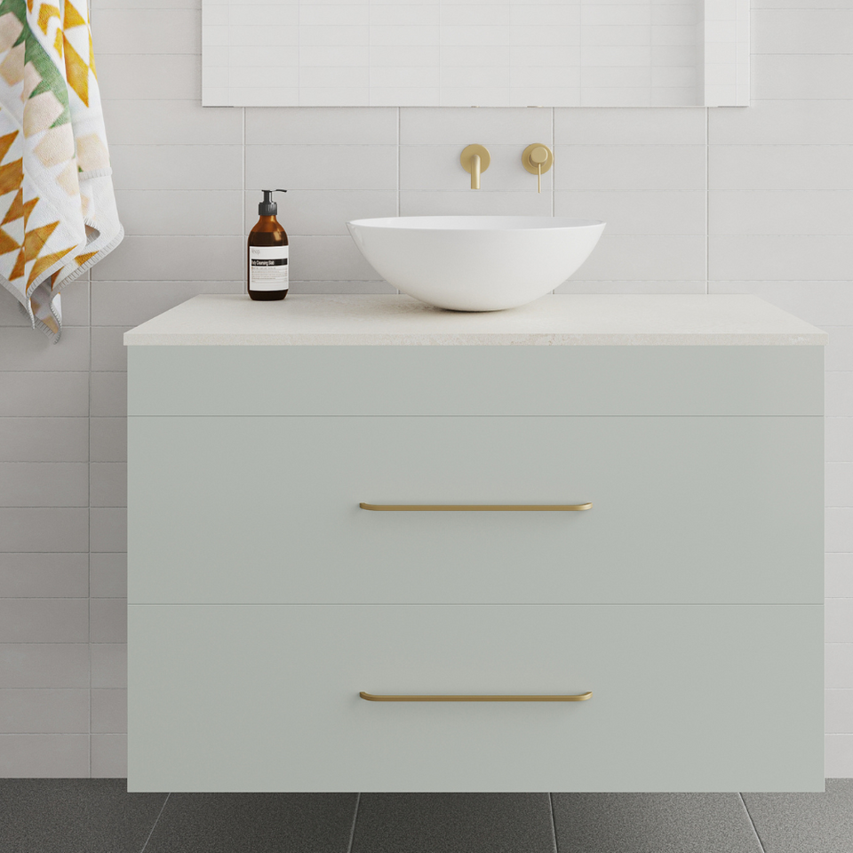 Rifco - Aria Double Drawer Wall Hung Vanity Caesarstone Top with Above Mount Basin