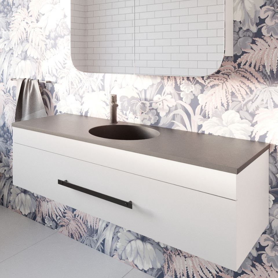Rifco - Aria Double Drawer Wall Hung Vanity Caesarstone Top with Above Mount Basin