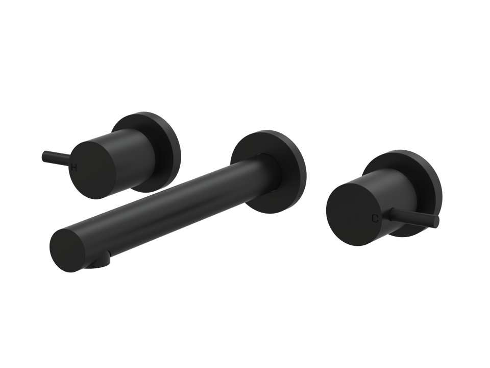 PAR Taps Lugano Wall Bath Set 200mm Fixed Lever Ceramic Disc - Matt Black (B22.022.1.34)