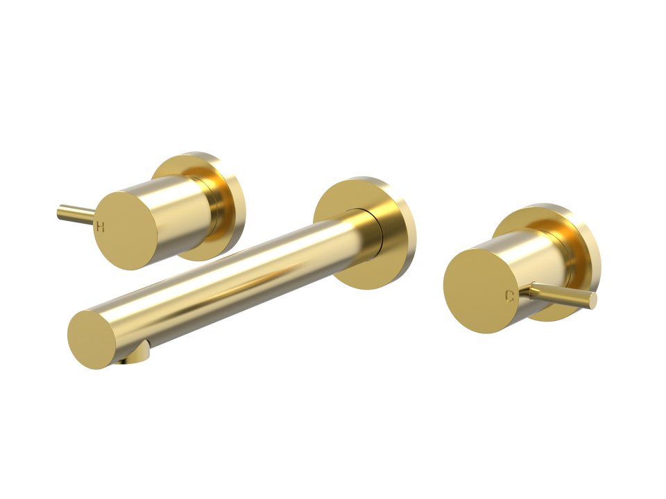 PAR Taps Lugano Wall Bath Set 200mm Fixed Lever Ceramic Disc - 23k Brushed Gold (B22.022.1.12)