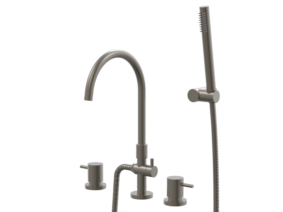 PAR Taps Lugano Spa Set Swivel Divertor Set Gooseneck with Handshower &amp; Bracket - Gunmetal (B22.061.5.23)