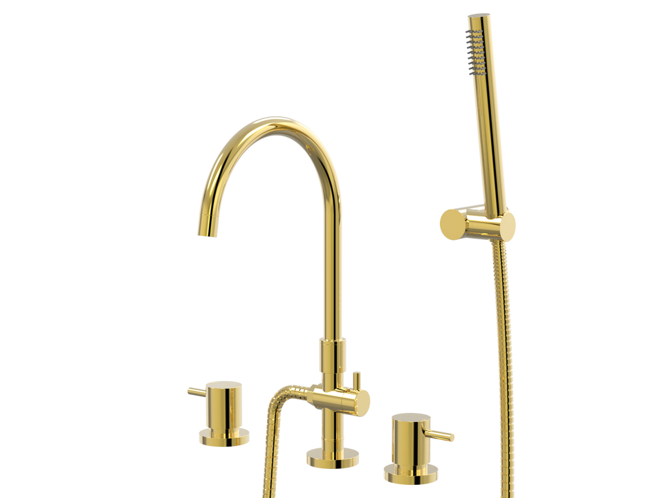 PAR Taps Lugano Spa Set Swivel Divertor Set Gooseneck with Handshower &amp; Bracket - 23k Gold (B22.061.5.11)