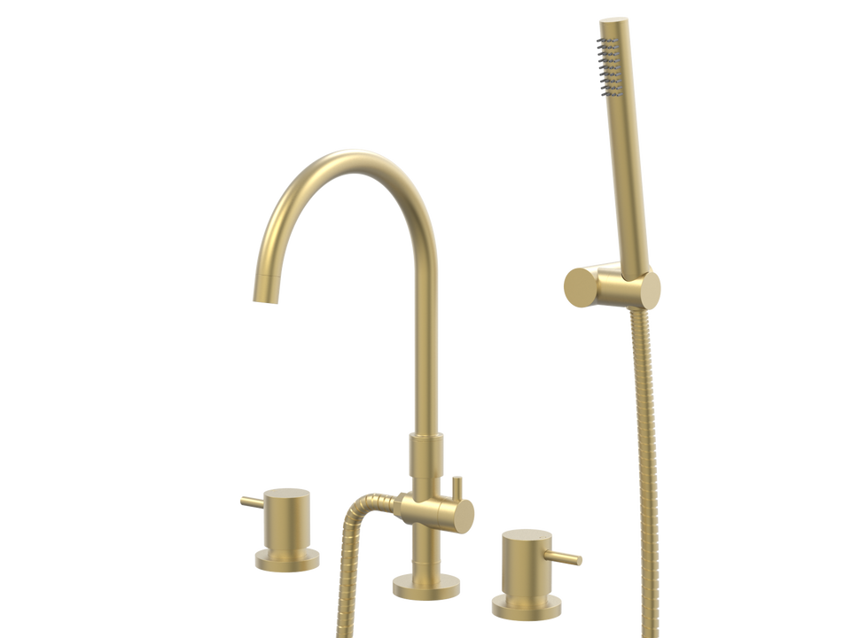 PAR Taps Lugano Spa Set Swivel Divertor Set Gooseneck with Handshower &amp; Bracket - Brass (B22.061.5.43)