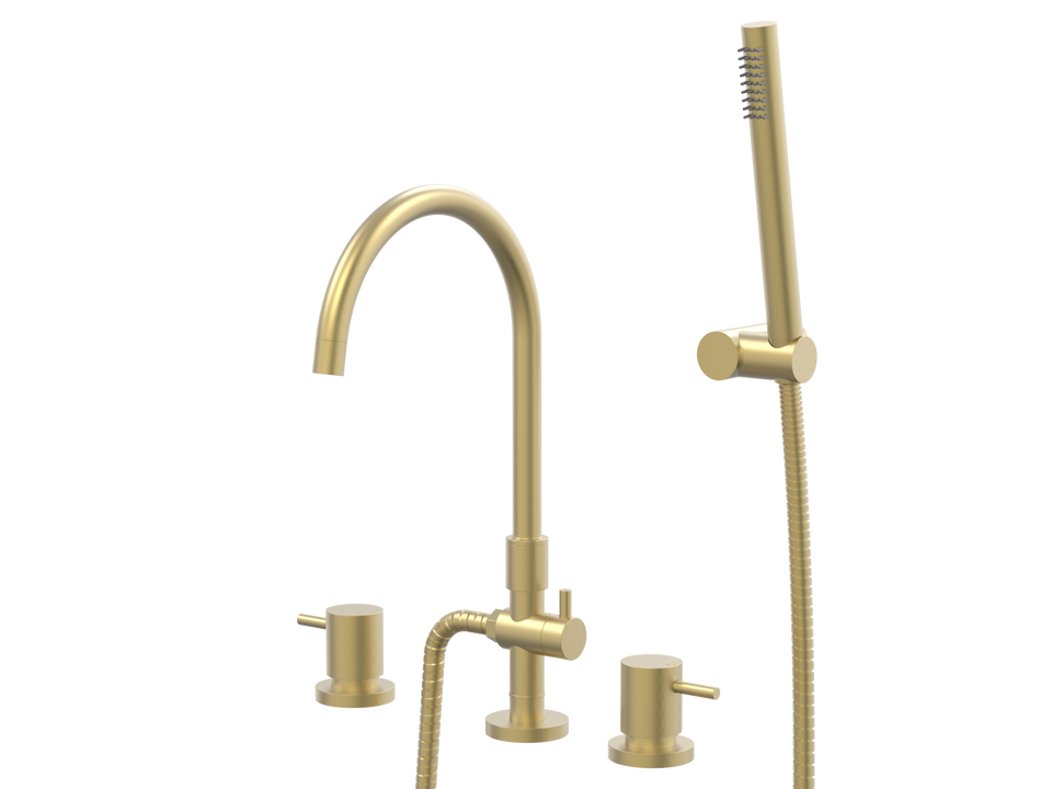 PAR Taps Lugano Spa Set Swivel Divertor Set Gooseneck with Handshower &amp; Bracket - Brushed Brass (B22.061.5.41)