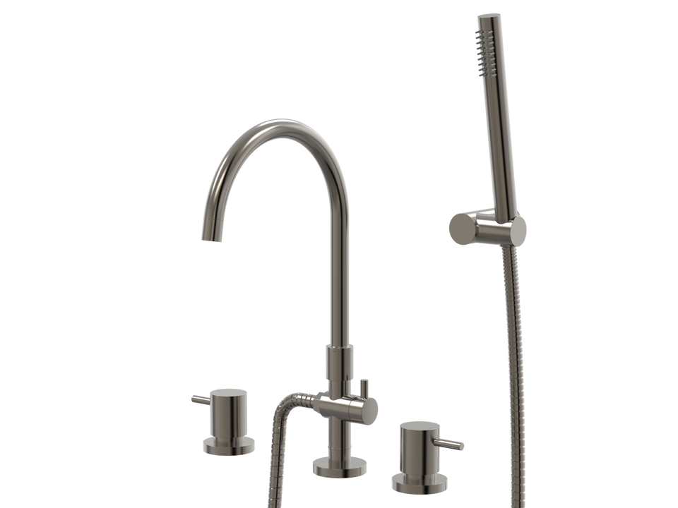 PAR Taps Lugano Spa Set Swivel Divertor Set Gooseneck with Handshower &amp; Bracket - Brushed Gunmetal (B22.061.5.24)