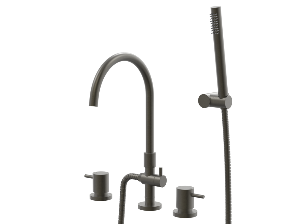 PAR Taps Lugano Spa Set Swivel Divertor Set Gooseneck with Handshower &amp; Bracket - Volcanic Grey (B22.061.5.54)